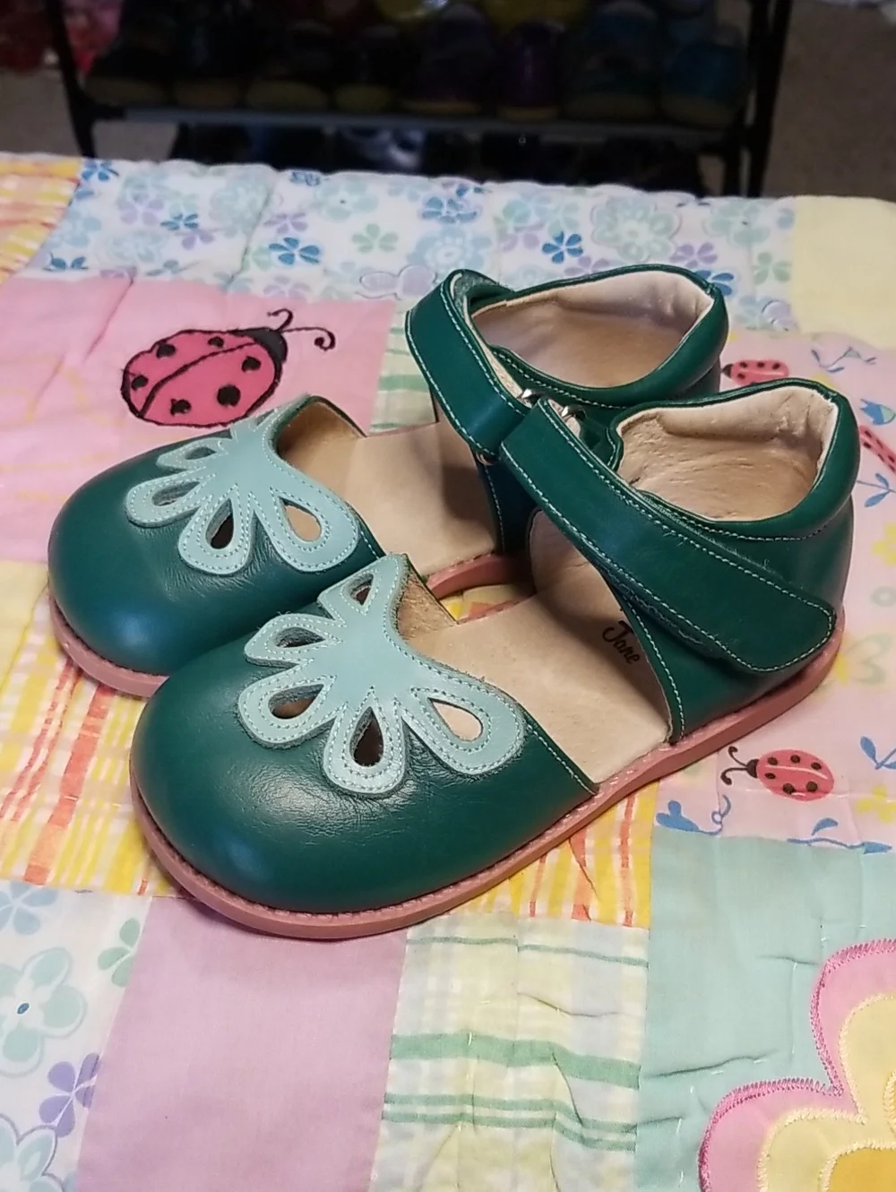 Matilda Jane Livie Luca Teal and Light Teal Leather Mary Jane Size 12 Petals